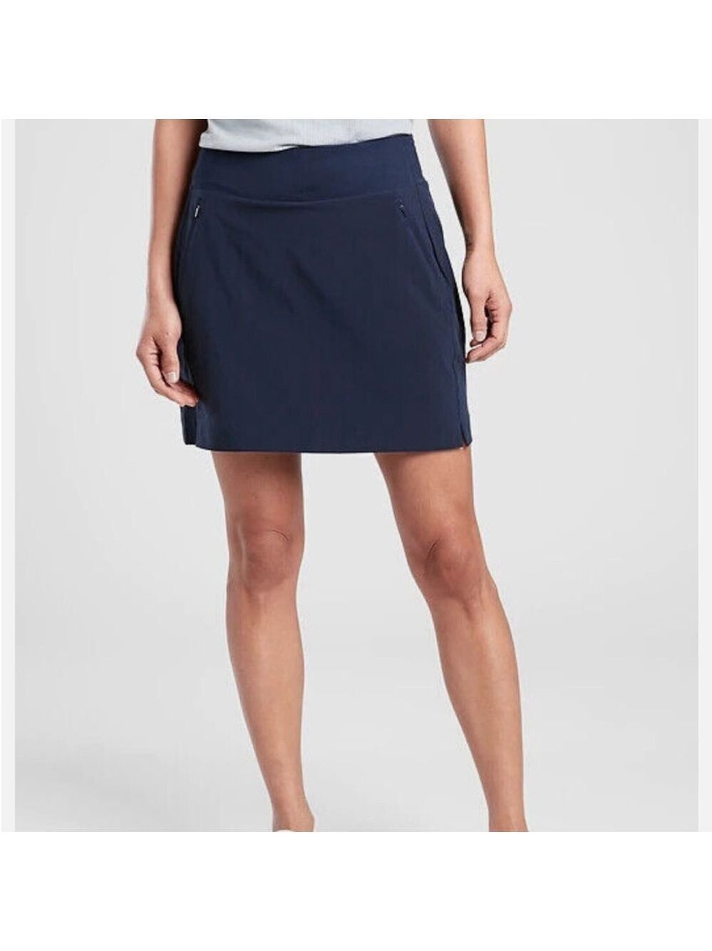 Athleta Soho Skort mini tennis skort zip pockets back pockets pull on blue sz 18